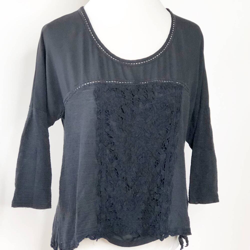 Anthropologie Top Meadow Rue Black Lace Inlay Top Small